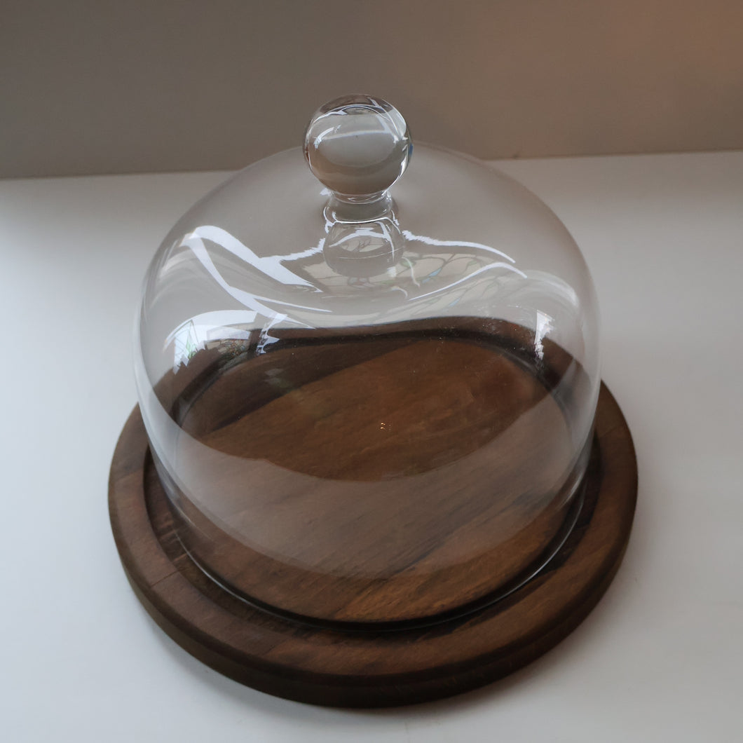 Large Vintage 1960s Teak and Glass Dome Cheese Dish