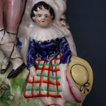 Load image into Gallery viewer, Antique STAFFORDSHIRE Figurine. Rarer Modelled Group: A Huntsman and Little Seated Girl. Excellent Condition. 10 1/4 inches high
