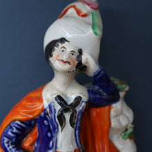 Load image into Gallery viewer, Antique STAFFORDSHIRE Figurine. Rarer Modelled Group: A Huntsman and Little Seated Girl. Excellent Condition. 10 1/4 inches high
