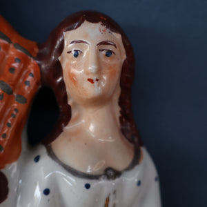 ANTIQUE Victorian Staffordshire Flatback Figurine. A Highlander and his Sweetheart Sitting on a Clock Face. Poor Man's Clock