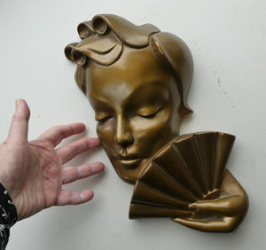 Art Deco 1930s Wall Mask G. Leonardi Golden Lady's Head Wall Mask