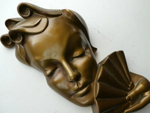 Art Deco 1930s Wall Mask G. Leonardi Golden Lady's Head Wall Mask