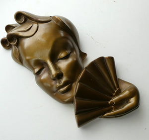 Art Deco 1930s Wall Mask G. Leonardi Golden Lady's Head Wall Mask