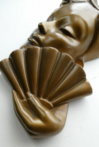 Art Deco 1930s Wall Mask G. Leonardi Golden Lady's Head Wall Mask