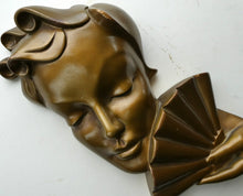 Load image into Gallery viewer, Art Deco 1930s Wall Mask G. Leonardi Golden Lady&#39;s Head Wall Mask
