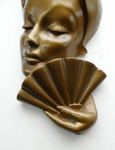 Art Deco 1930s Wall Mask G. Leonardi Golden Lady's Head Wall Mask