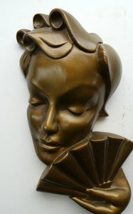 Art Deco 1930s Wall Mask G. Leonardi Golden Lady's Head Wall Mask