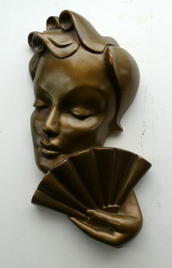 Art Deco 1930s Wall Mask G. Leonardi Golden Lady's Head Wall Mask