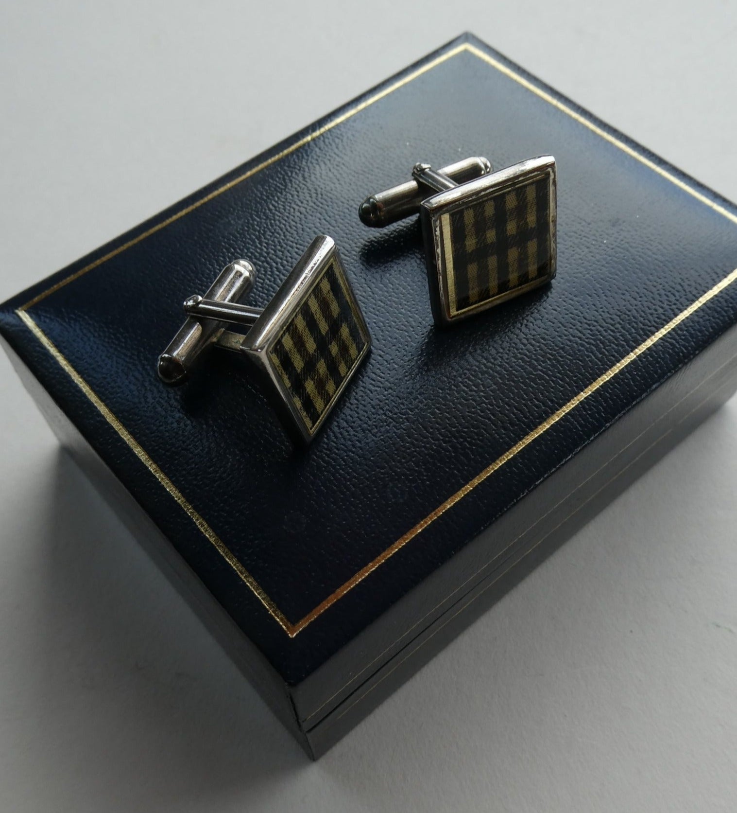 Pre Loved Pair of AQUASCUTUM Tartan Cufflinks. In original retail