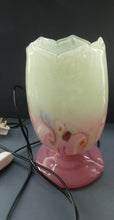 Load image into Gallery viewer, 1950s Scottish VASART Glass Tulip Lamp in Pastel Pink and Peppermint Shades. WORKING
