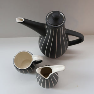 Rare 1950s Denby TIGO WARE Coffee Pot, Mug & Jug by TIBOR REICH. With Original Paper Labels