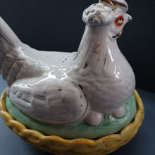 Load image into Gallery viewer, Late 19th Century Antique Victorian WHITE Staffordshire Hen on Yellow Nest 
