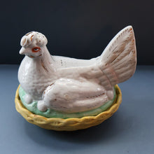 Load image into Gallery viewer, Late 19th Century Antique Victorian WHITE Staffordshire Hen on Yellow Nest 
