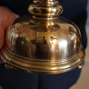 ECCLESIASTICAL ART. Unusual Pair of Vintage Handmade Solid Brass Half Dome Church Candlesticks