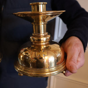 ECCLESIASTICAL ART. Unusual Pair of Vintage Handmade Solid Brass Half Dome Church Candlesticks