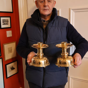 ECCLESIASTICAL ART. Unusual Pair of Vintage Handmade Solid Brass Half Dome Church Candlesticks