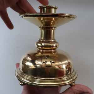 ECCLESIASTICAL ART. Unusual Pair of Vintage Handmade Solid Brass Half Dome Church Candlesticks