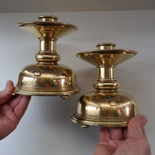 Load image into Gallery viewer, ECCLESIASTICAL ART. Unusual Pair of Vintage Handmade Solid Brass Half Dome Church Candlesticks
