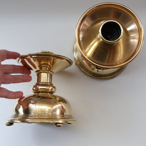 ECCLESIASTICAL ART. Unusual Pair of Vintage Handmade Solid Brass Half Dome Church Candlesticks