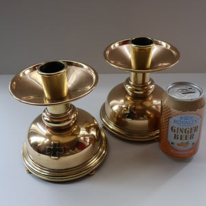 ECCLESIASTICAL ART. Unusual Pair of Vintage Handmade Solid Brass Half Dome Church Candlesticks