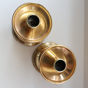 ECCLESIASTICAL ART. Unusual Pair of Vintage Handmade Solid Brass Half Dome Church Candlesticks