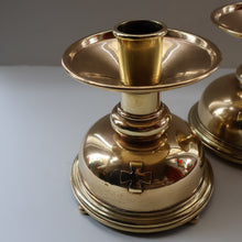 Load image into Gallery viewer, ECCLESIASTICAL ART. Unusual Pair of Vintage Handmade Solid Brass Half Dome Church Candlesticks
