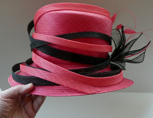 Vintage Bright Cerise Pink FORMAL Designer Hat; c 2000. Designed by EMMA B (unworn)