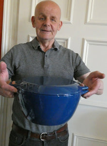 LARGE Vintage DANISH Copco D3 Bright Blue Enamel Cast Iron Lidded Casserole Pot