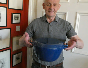 LARGE Vintage DANISH Copco D3 Bright Blue Enamel Cast Iron Lidded Casserole Pot