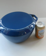 Load image into Gallery viewer, Vintage DANISH Copco D3 Bright Blue Enamel Cast Iron Lidded Casserole Pot
