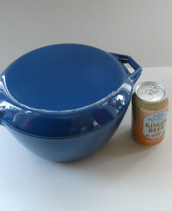 Vintage DANISH Copco D3 Bright Blue Enamel Cast Iron Lidded Casserole Pot