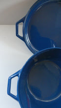 Load image into Gallery viewer, Vintage DANISH Copco D3 Bright Blue Enamel Cast Iron Lidded Casserole Pot
