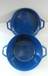 Vintage DANISH Copco D3 Bright Blue Enamel Cast Iron Lidded Casserole Pot