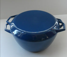 Load image into Gallery viewer, Vintage DANISH Copco D3 Bright Blue Enamel Cast Iron Lidded Casserole Pot
