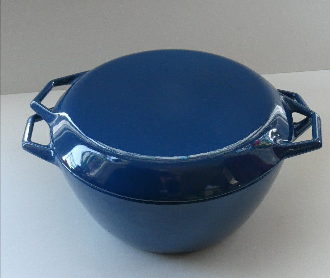 Vintage DANISH Copco D3 Bright Blue Enamel Cast Iron Lidded Casserole Pot