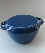 Load image into Gallery viewer, Vintage DANISH Copco D3 Bright Blue Enamel Cast Iron Lidded Casserole Pot
