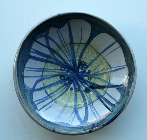 Margery Clinton Circular Shallow Bowl with a Hand-Painted Lustre Flowerhead