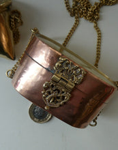 Load image into Gallery viewer, Collectable PAIR of Vintage 1930s Indian Brass and Copper Hanging Pillow Shape Purses
