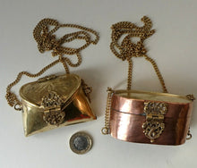 Load image into Gallery viewer, Collectable PAIR of Vintage 1930s Indian Brass and Copper Hanging Pillow Shape Purses
