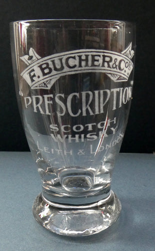 Rare 1890s Scottish Antique Whisky Dram Glass for Butcher & Co. Prescription Whisky LEITH & London