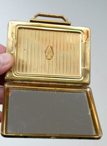 Pretty 1950s Novelty KIGU Vintage Powder Compact in the Shape of a Handbag or Wee Case. PRISTINE