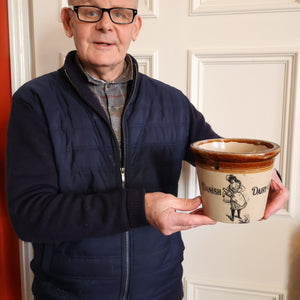 SCOTTISH POTTERY. Antique PORT DUNDAS (Glasgow) Stoneware Crock with Handle. DANISH DAIRY