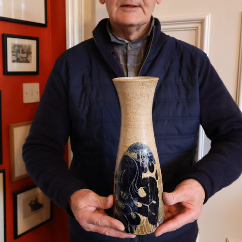 STUDIO POTTERY. Tall Vase with Abstract Floral Motifs. Crich Pottery (Diana Worthy)