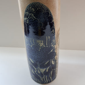 STUDIO POTTERY. Very Tall Vase with Abstract Floral Motifs. Crich Pottery (Diana Worthy)