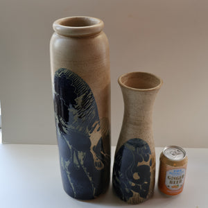 STUDIO POTTERY. Very Tall Vase with Abstract Floral Motifs. Crich Pottery (Diana Worthy)