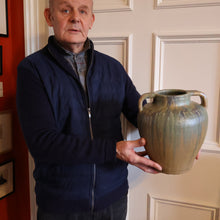 Load image into Gallery viewer, Large 1940s UPCHURCH British Studio Art Pottery Vase in Attractive Streaky Blue and Grey Glazes. Height: 10 inches
