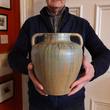 Load image into Gallery viewer, Large 1940s UPCHURCH British Studio Art Pottery Vase in Attractive Streaky Blue and Grey Glazes. Height: 10 inches
