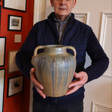 Load image into Gallery viewer, Large 1940s UPCHURCH British Studio Art Pottery Vase in Attractive Streaky Blue and Grey Glazes. Height: 10 inches
