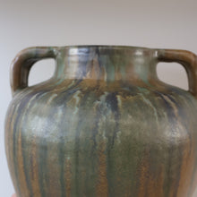 Load image into Gallery viewer, Large 1940s UPCHURCH British Studio Art Pottery Vase in Attractive Streaky Blue and Grey Glazes. Height: 10 inches
