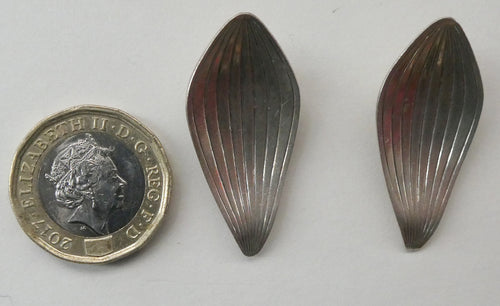 1950s DANISH SILVER Leaf Pattern Clip-On Earrings. Designed by Eigil Jensen for Anton Michelsen 